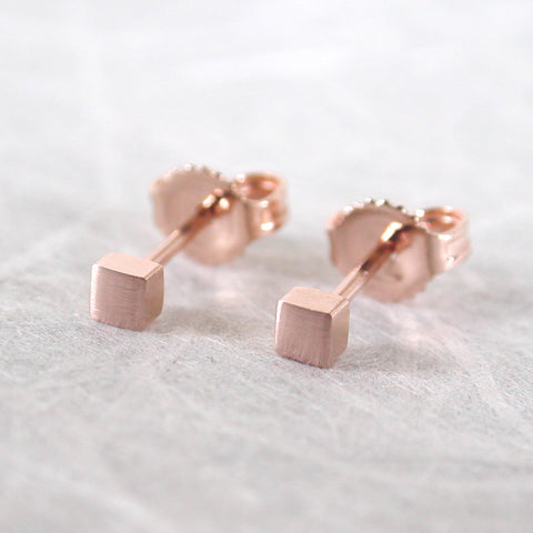 14k rose gold square stud earrings 2.5mm brushed