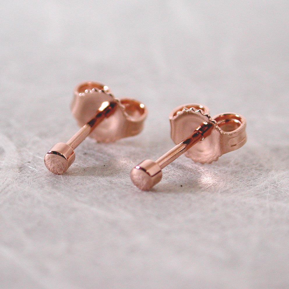 2mm 14k rose gold stud earrings high polish minimal studs
