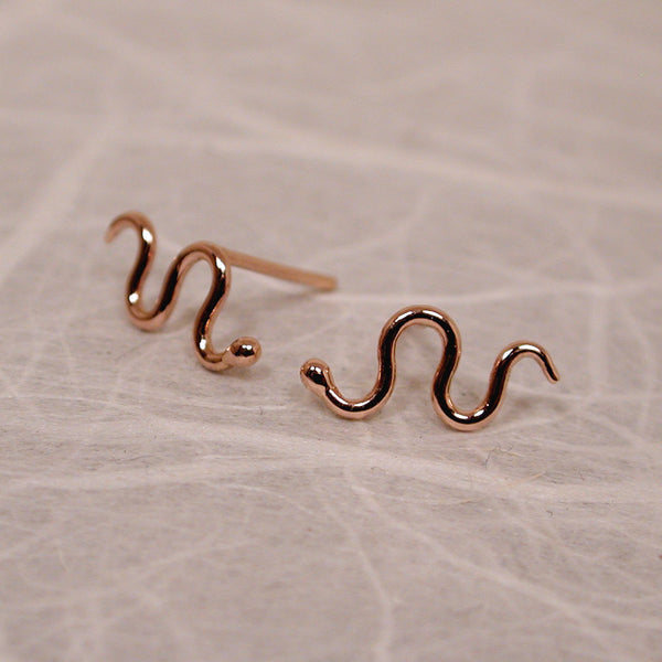Snake Earrings Rose Gold Studs 14k Modern Medusa Earrings Rose Gold Snake Jewelry by Susan Sarantos