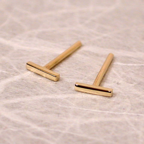 tiny gold bar earrings 18k yellow gold high polish