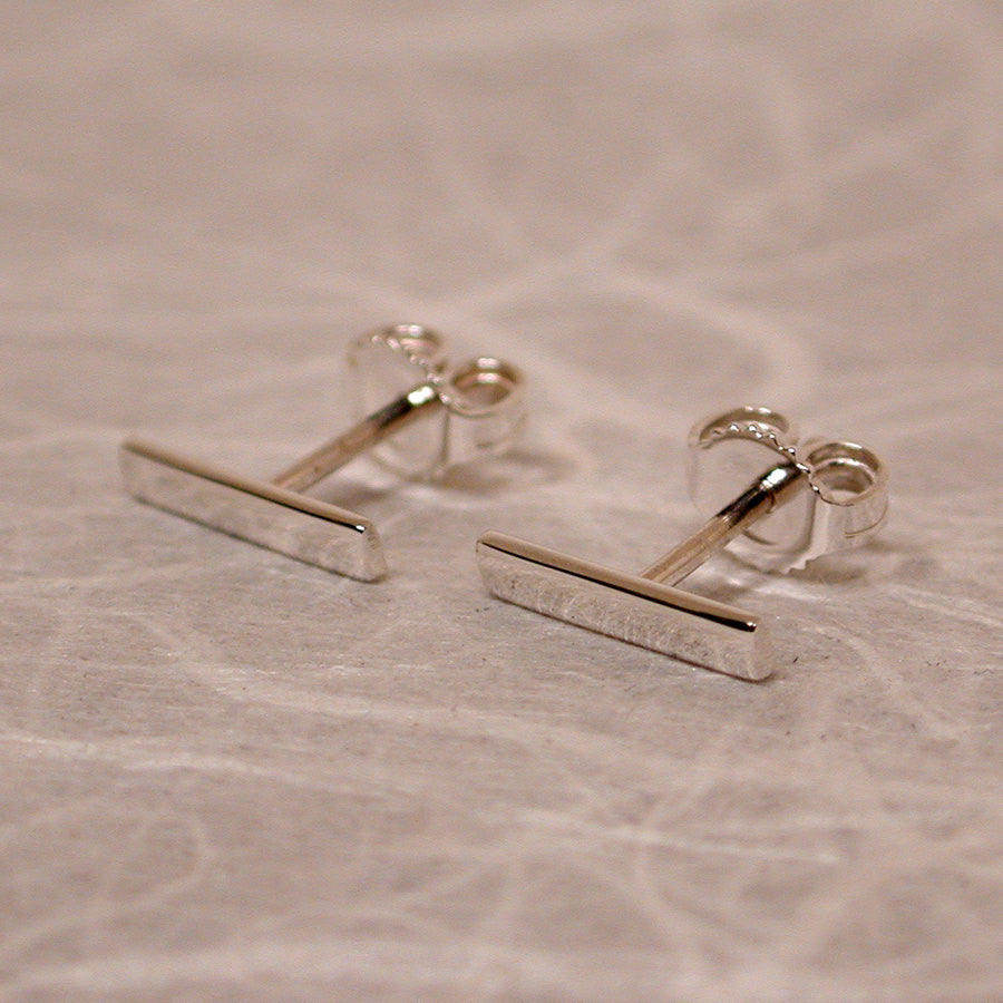10mm x 2mm sterling silver bar stud earrings high polish