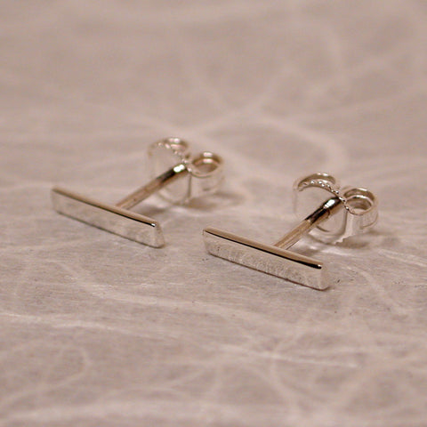10mm x 2mm sterling silver bar stud earrings high polish