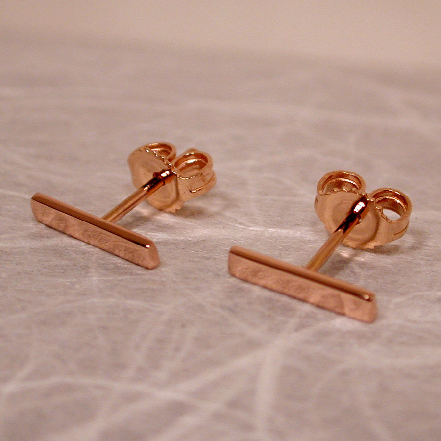10mm x 2mm 18k rose gold bar stud earrings high polish