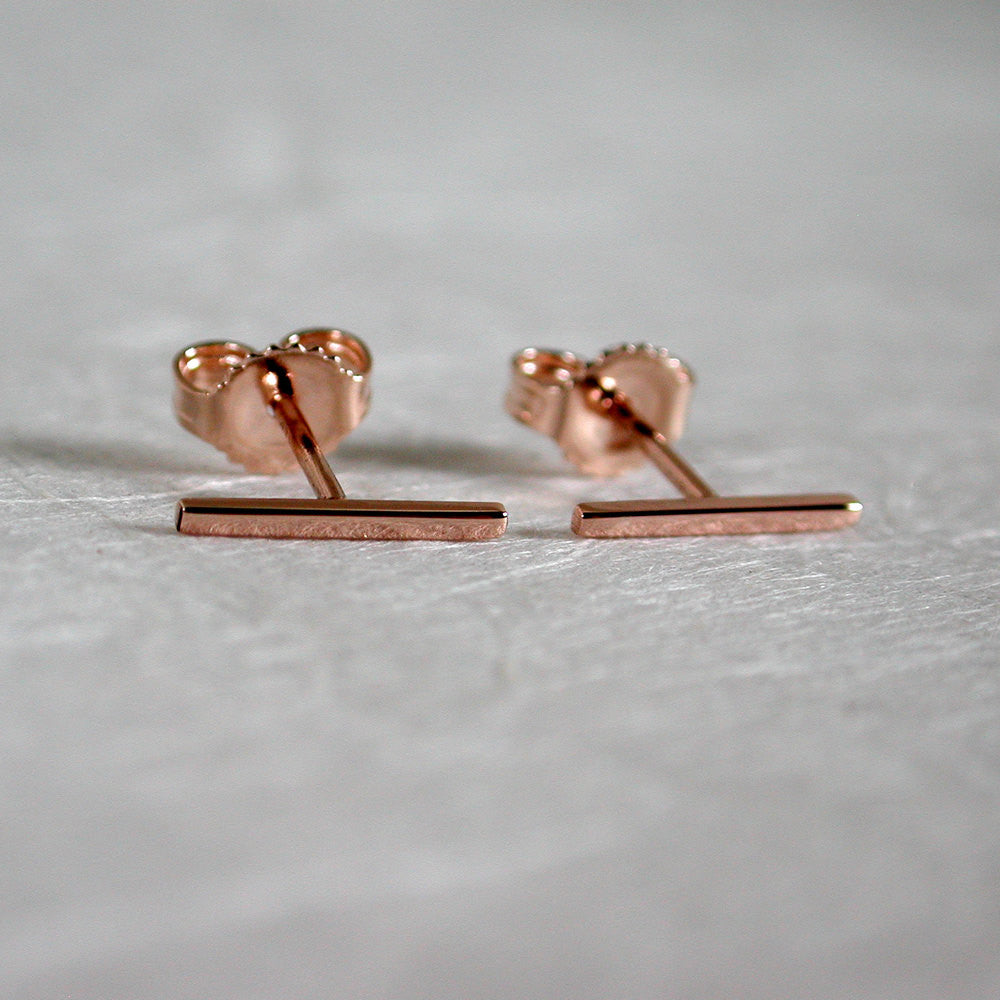 14k rose gold bar earrings 10mm