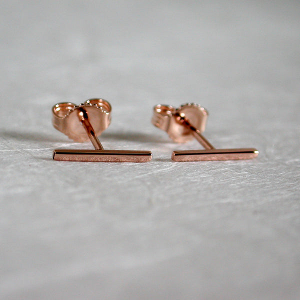 14k rose gold bar earrings 10mm