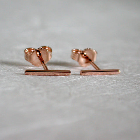 14k rose gold bar earrings 10mm