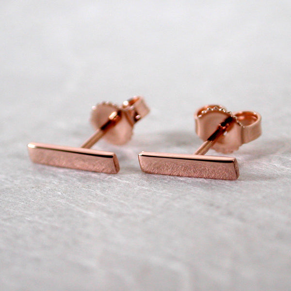 10mm 14k rose gold bar stud earrings