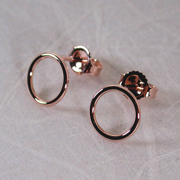 8.5mm 14k rose gold open circle stud earrings
