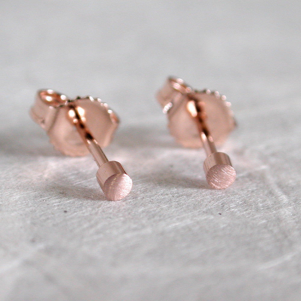 14k rose gold stud earrings 2mm square studs brushed