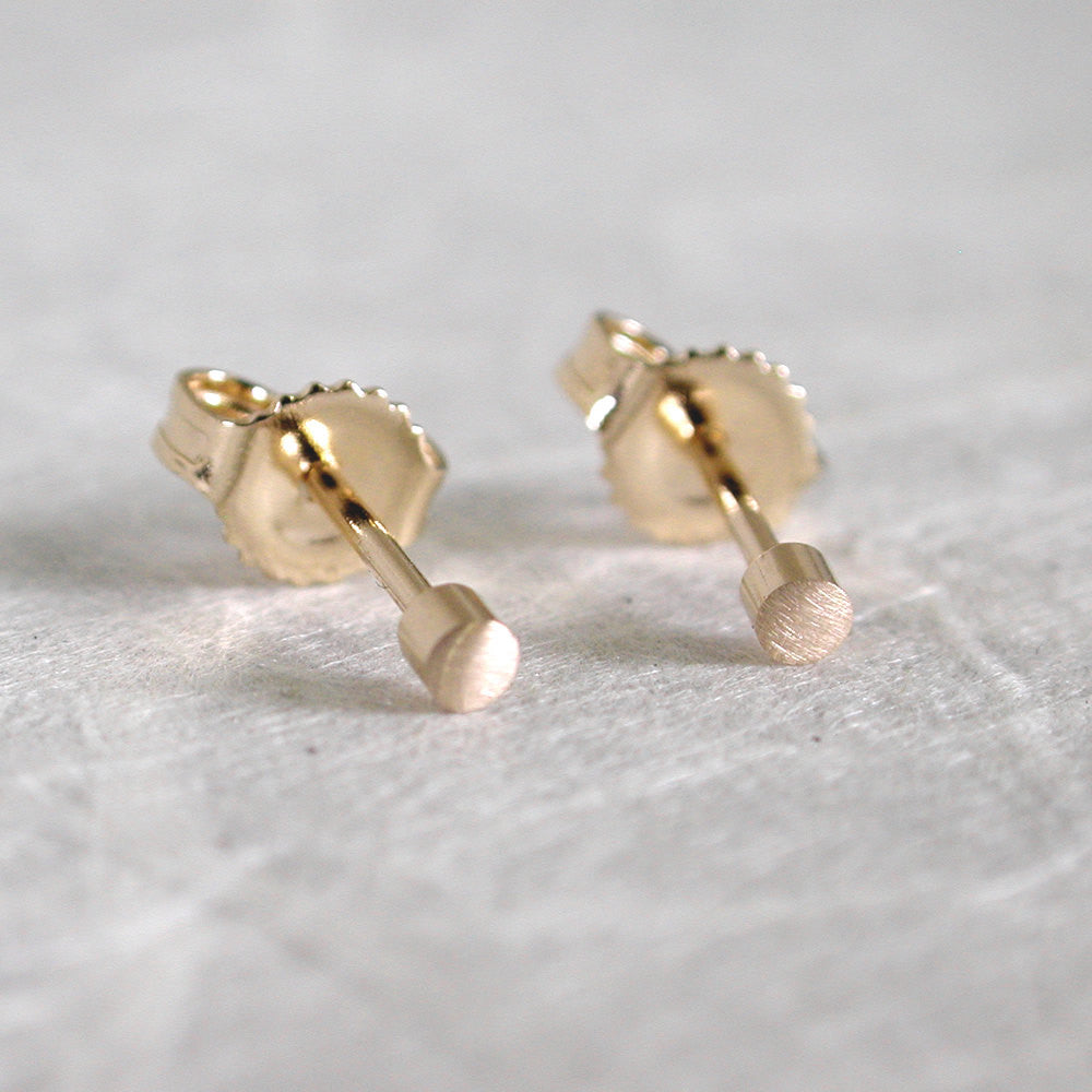 2mm round brushed 14k yellow gold stud earrings