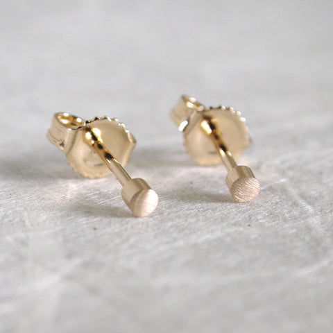 2mm round brushed 14k yellow gold stud earrings