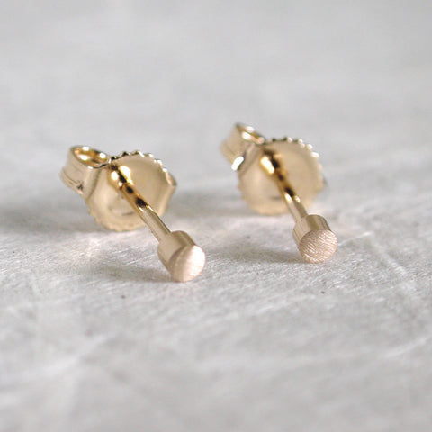 2mm round brushed 14k yellow gold stud earrings