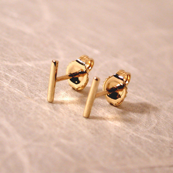 7mm 18k gold bar studs yellow gold earrings high polish