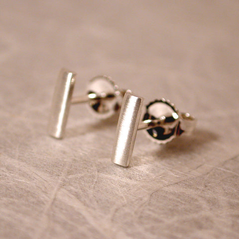 7mm Brushed Silver Bar Earrings Modern Silver Studs