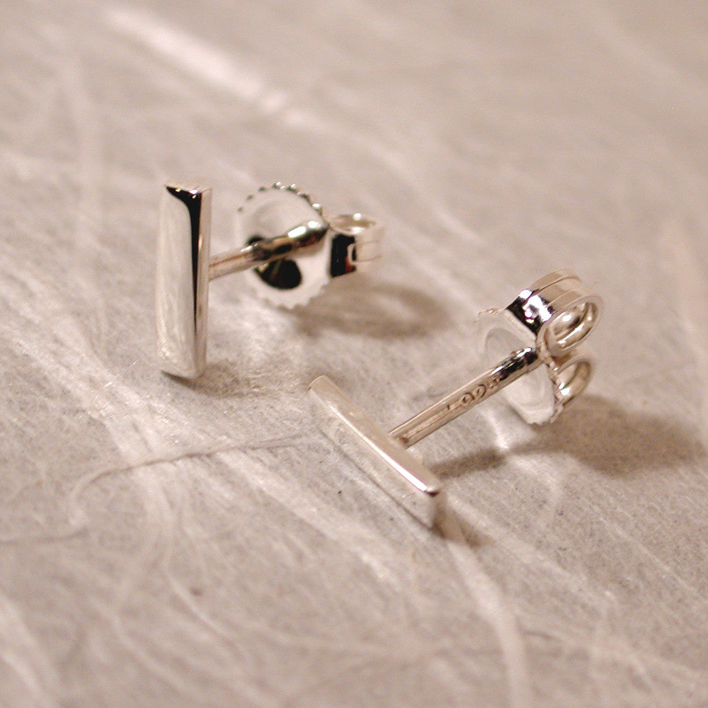 7mm sterling silver bar stud earrings high polish