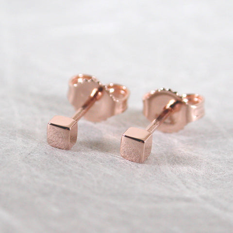 14k rose gold square stud earrings 2.5mm minimal studs high polish