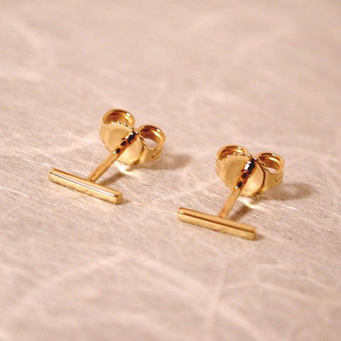 7mm 18k gold bar studs yellow gold earrings high polish