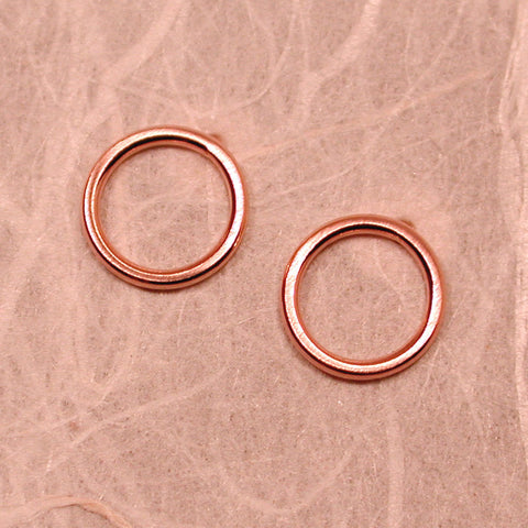 brushed 14k rose gold circle hoop stud earrings 8.5mm round