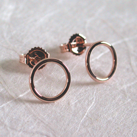 8.5mm 14k rose gold open circle stud earrings